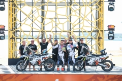 76 LEPAN Jean-Loup (fra), DUUST Diverse Racing, KTM, Moto, FIM W2RC, 26 DABROWSKI Konrad (pol), DUUST Rally Team, Husqvarna, Moto, FIM W2RC, during the Final Podium of the Dakar 2024 on January 19, 2024 in Yanbu, Saudi Arabia